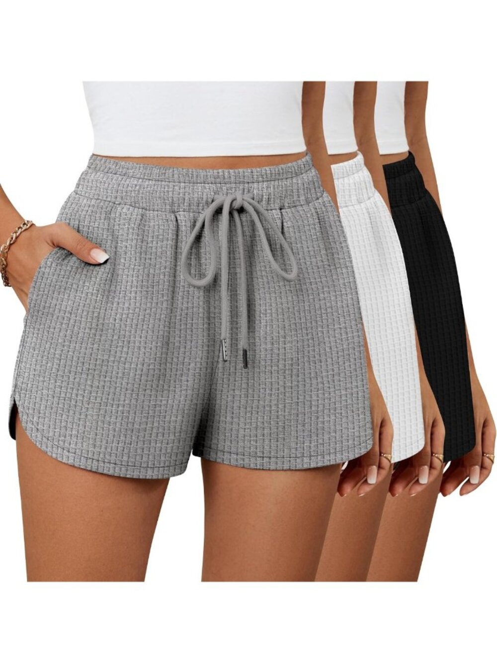 Cozy Women's Waffle Knit Lounge Shorts - 3 Pack, Soft & Stylish Sleepwear